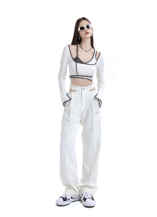[AnyQ] Contrast hemm fake two-piece crop top