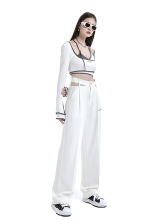 [AnyQ] Contrast hemm fake two-piece crop top