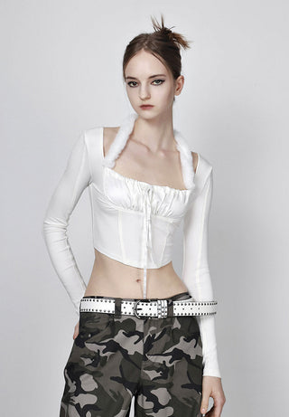 [AnyQ] Detachable fur tie knitted long sleeves