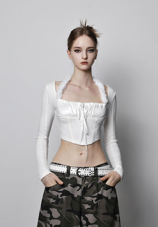 [AnyQ] Detachable fur tie knitted long sleeves