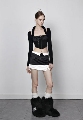 [AnyQ] Detachable fur tie knitted long sleeves