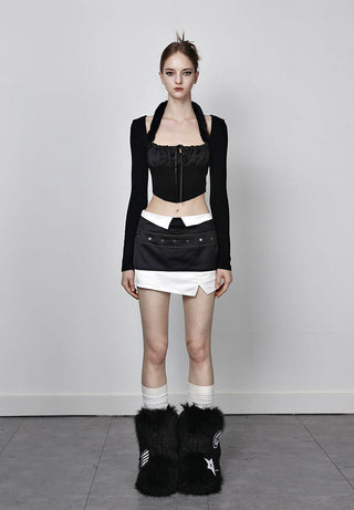 [AnyQ] Detachable fur tie knitted long sleeves