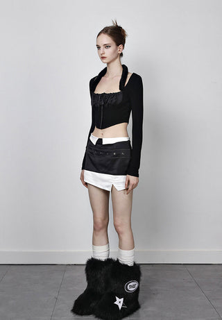 [AnyQ] Detachable fur tie knitted long sleeves