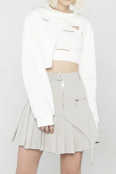 [AnyQ] Deconstructed pleated A-line short skirt casual skirt