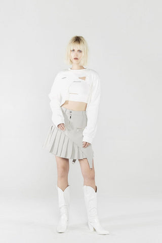 [AnyQ] Deconstructed pleated A-line short skirt casual skirt