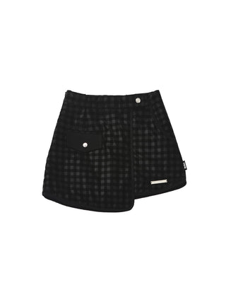 [AnyQ] Dark grid irregular skirt