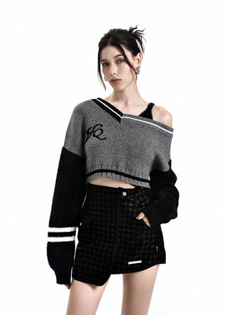 [AnyQ] Dark grid irregular skirt