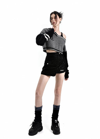 [AnyQ] Dark grid irregular skirt