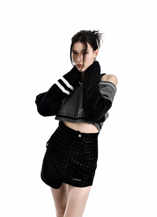 [AnyQ] Dark grid irregular skirt