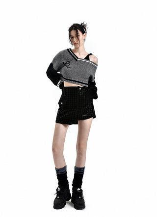 [AnyQ] Dark grid irregular skirt