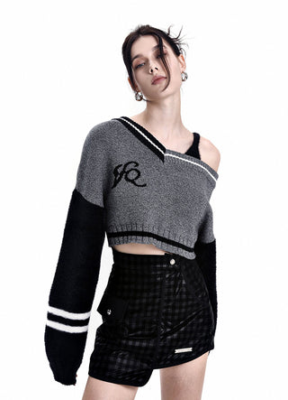 [AnyQ] Dark grid irregular skirt