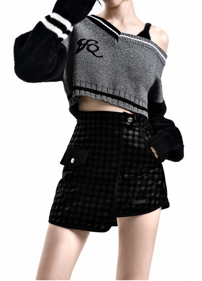 [AnyQ] Dark grid irregular skirt