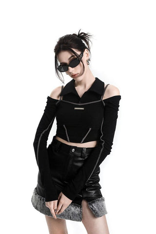 [AnyQ] Grey fur high waist slit skirt