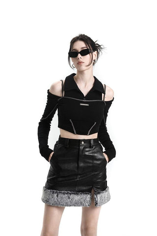 [AnyQ] Grey fur high waist slit skirt