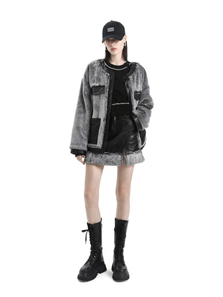 [AnyQ] Grey fur high waist slit skirt