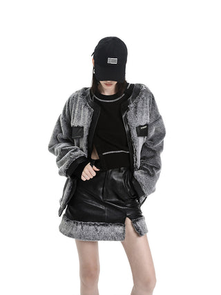 [AnyQ] Grey fur high waist slit skirt