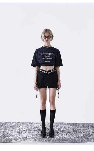 [AnyQ] Checkered fold-over waist lace-up skirt