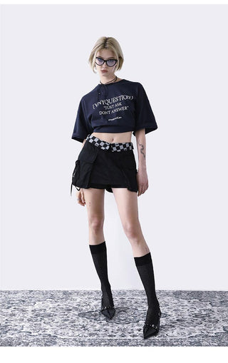 [AnyQ] Checkered fold-over waist lace-up skirt