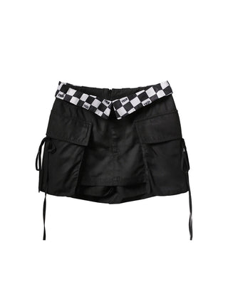 [AnyQ] Checkered fold-over waist lace-up skirt