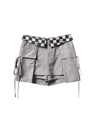 [AnyQ] Checkered fold-over waist lace-up skirt