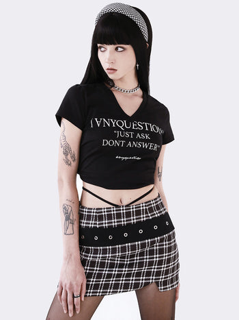 [AnyQ] Checkered workwear belt slit lace-up shorts skirt