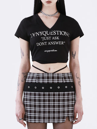 [AnyQ] Checkered workwear belt slit lace-up shorts skirt