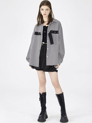 [AnyQ] Checkered stripes design loose shirt jacket