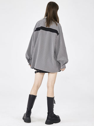 [AnyQ] Checkered stripes design loose shirt jacket
