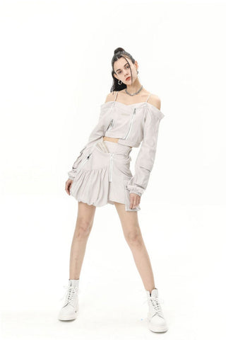 [AnyQ] Deconstructed design Top & irregular flower skirt