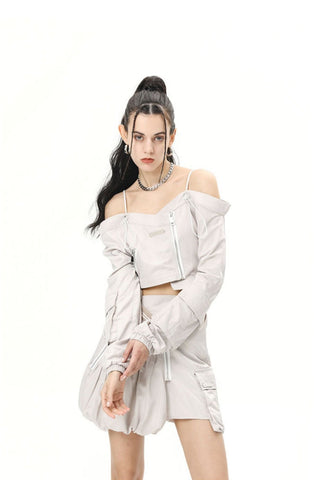 [AnyQ] Deconstructed design Top & irregular flower skirt