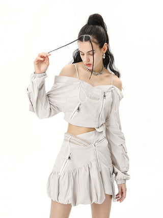 [AnyQ] Deconstructed design Top & irregular flower skirt