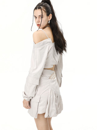 [AnyQ] Deconstructed design Top & irregular flower skirt