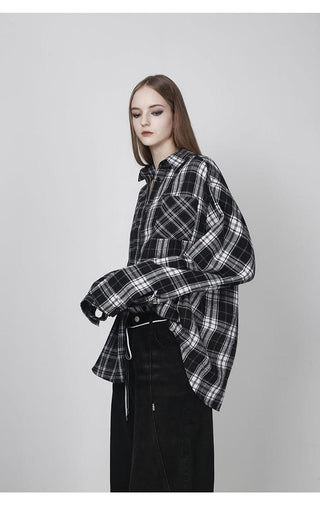 [AnyQ] Checkered oversized shirt jacket