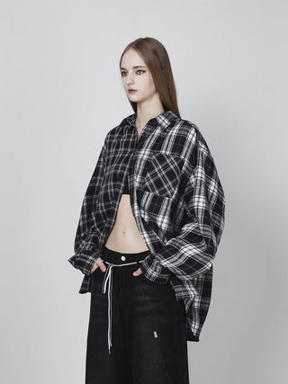 [AnyQ] Checkered oversized shirt jacket