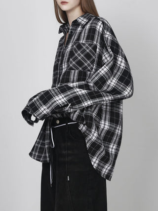 [AnyQ] Checkered oversized shirt jacket