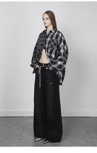 [AnyQ] Checkered oversized shirt jacket