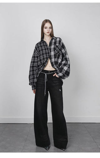 [AnyQ] Checkered oversized shirt jacket