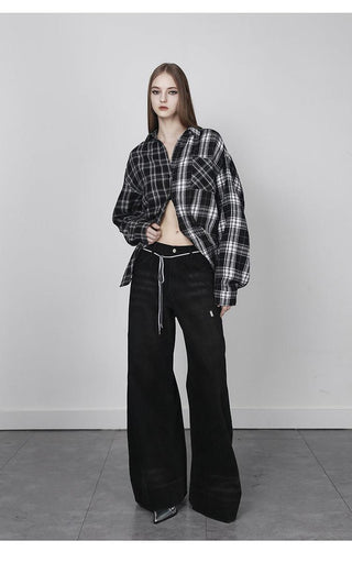 [AnyQ] Checkered oversized shirt jacket