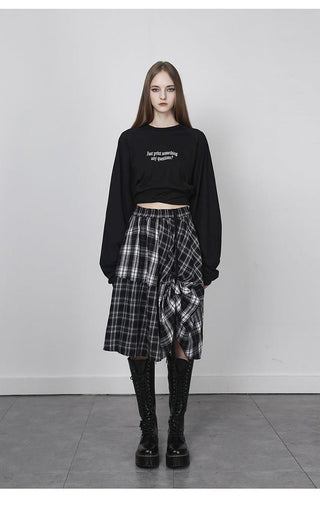 [AnyQ] Checkered adjustable belt midi skirt
