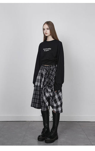 [AnyQ] Checkered adjustable belt midi skirt