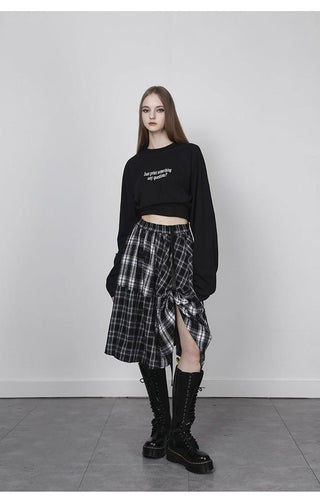 [AnyQ] Checkered adjustable belt midi skirt