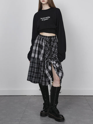 [AnyQ] Checkered adjustable belt midi skirt