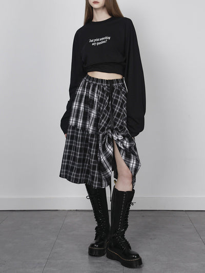 [AnyQ] Checkered adjustable belt midi skirt
