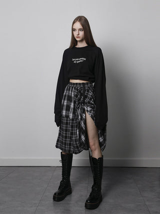 [AnyQ] Checkered adjustable belt midi skirt