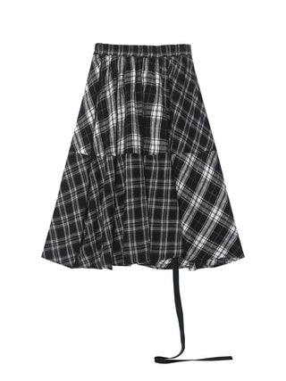 [AnyQ] Checkered adjustable belt midi skirt