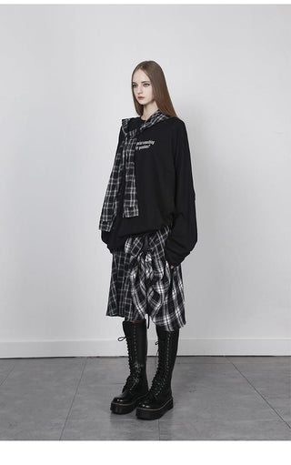 [AnyQ] Checkered adjustable belt midi skirt