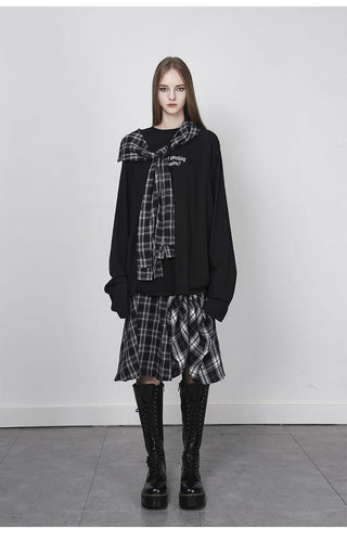 [AnyQ] Checkered adjustable belt midi skirt