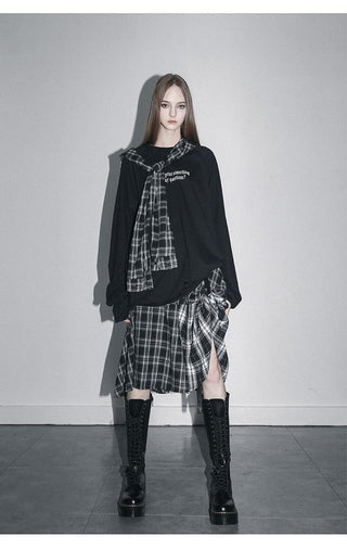 [AnyQ] Checkered adjustable belt midi skirt