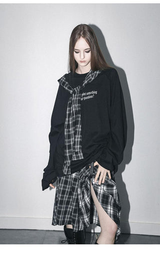[AnyQ] Checkered adjustable belt midi skirt