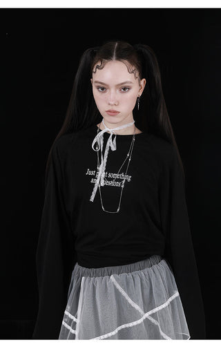 [AnyQ] Contrast stitching slit mesh long skirt